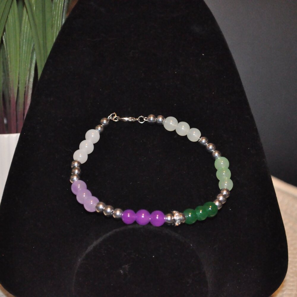 Beaded Bracelet with Silver Accents and Claw Clasp